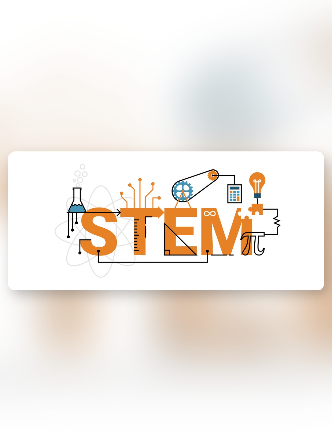 A STEM graphic combines science, technology, engineering, and mathematics symbols.