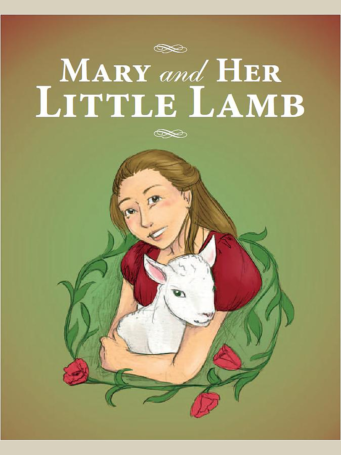 Illustration of Mary embracing a white lamb