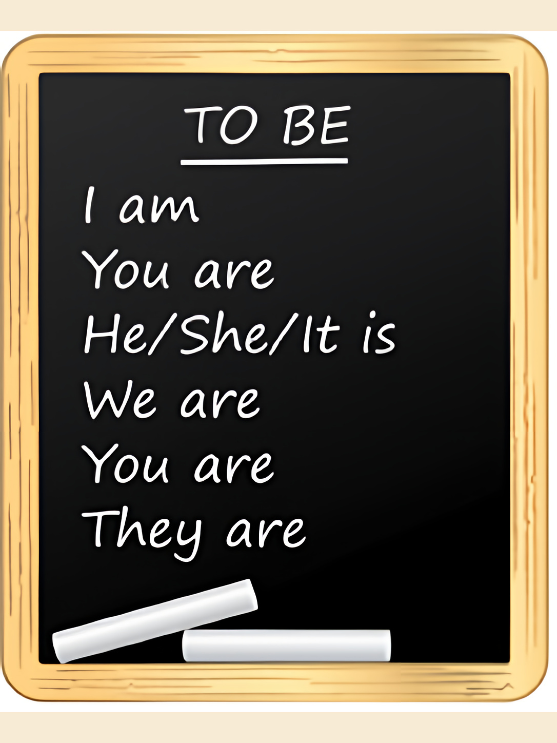 A chalkboard with written English words and sentence-building pattern prompts for the Word Bricks language game collection