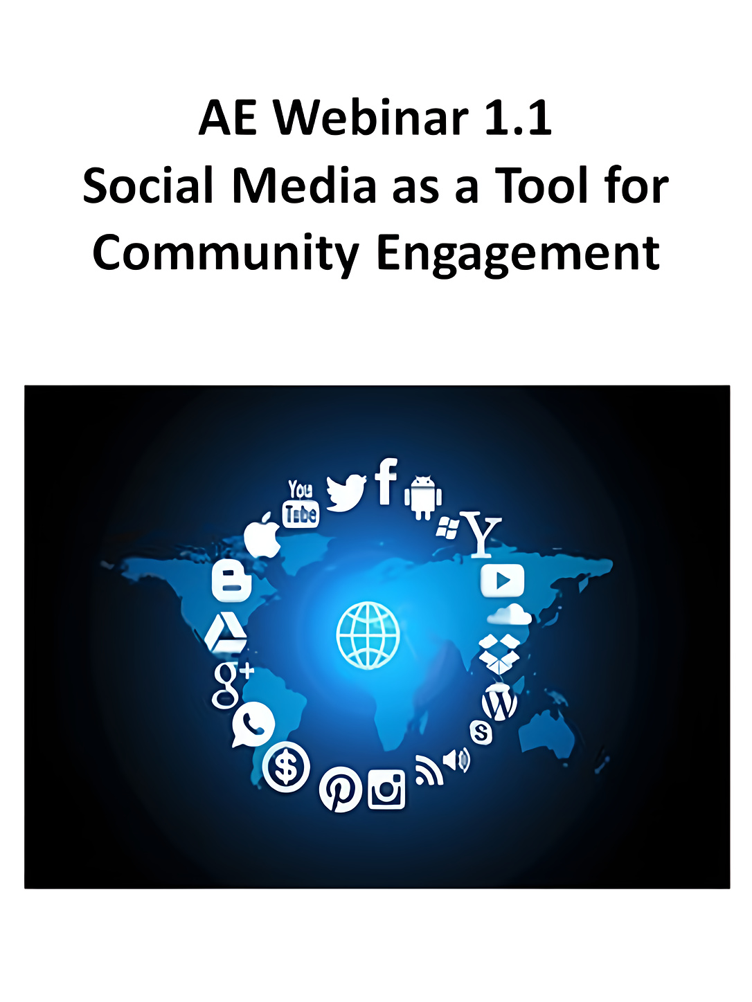 Social media icons encircle a digital globe