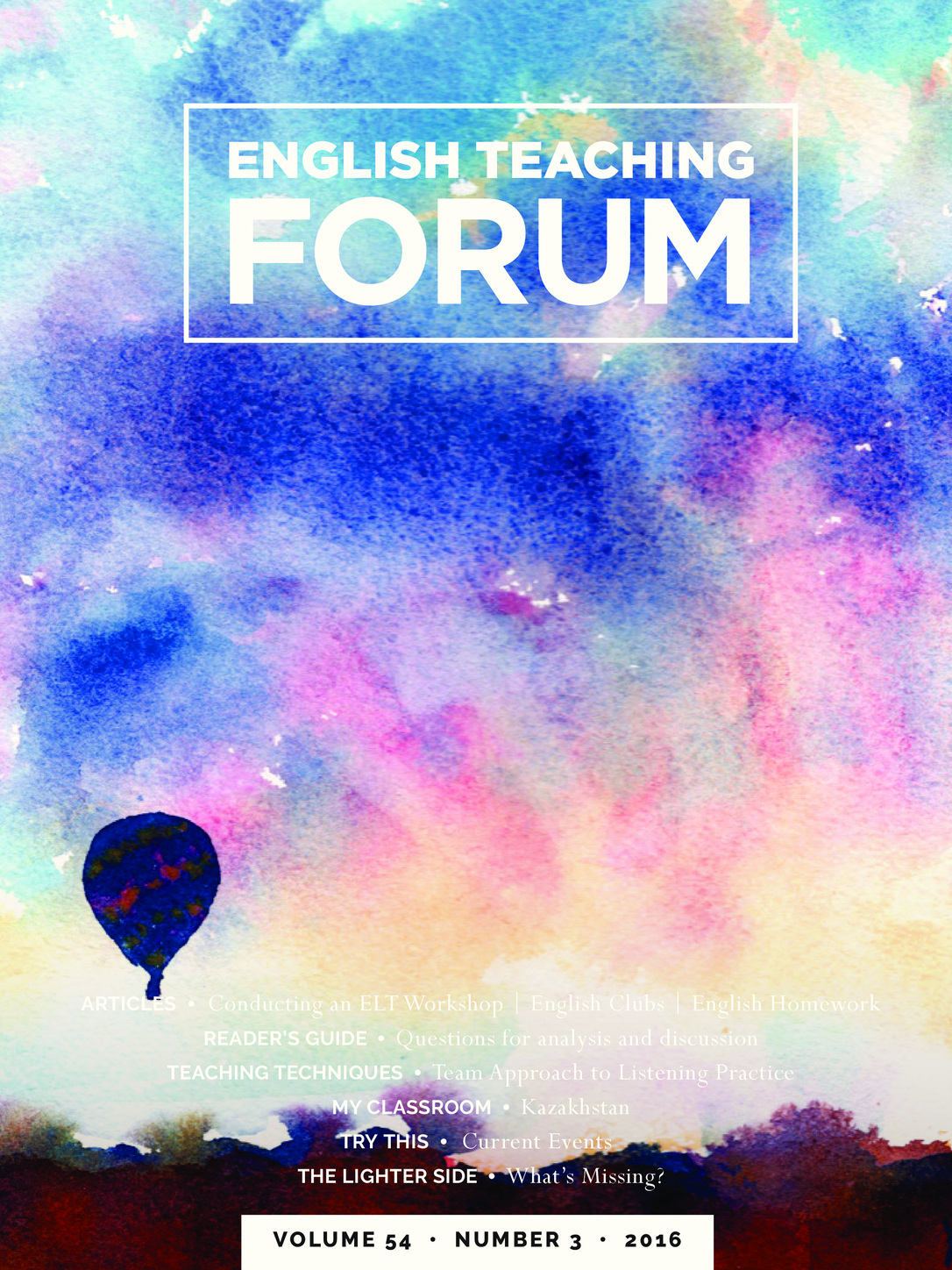 Cover of English Teaching Forum 2016, Volume 54, Number 3 with abstract colors