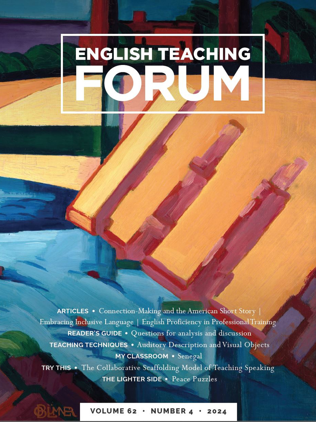 The cover of English Teaching Forum. The painting, titled simply Abstract, is by Carl Newman.